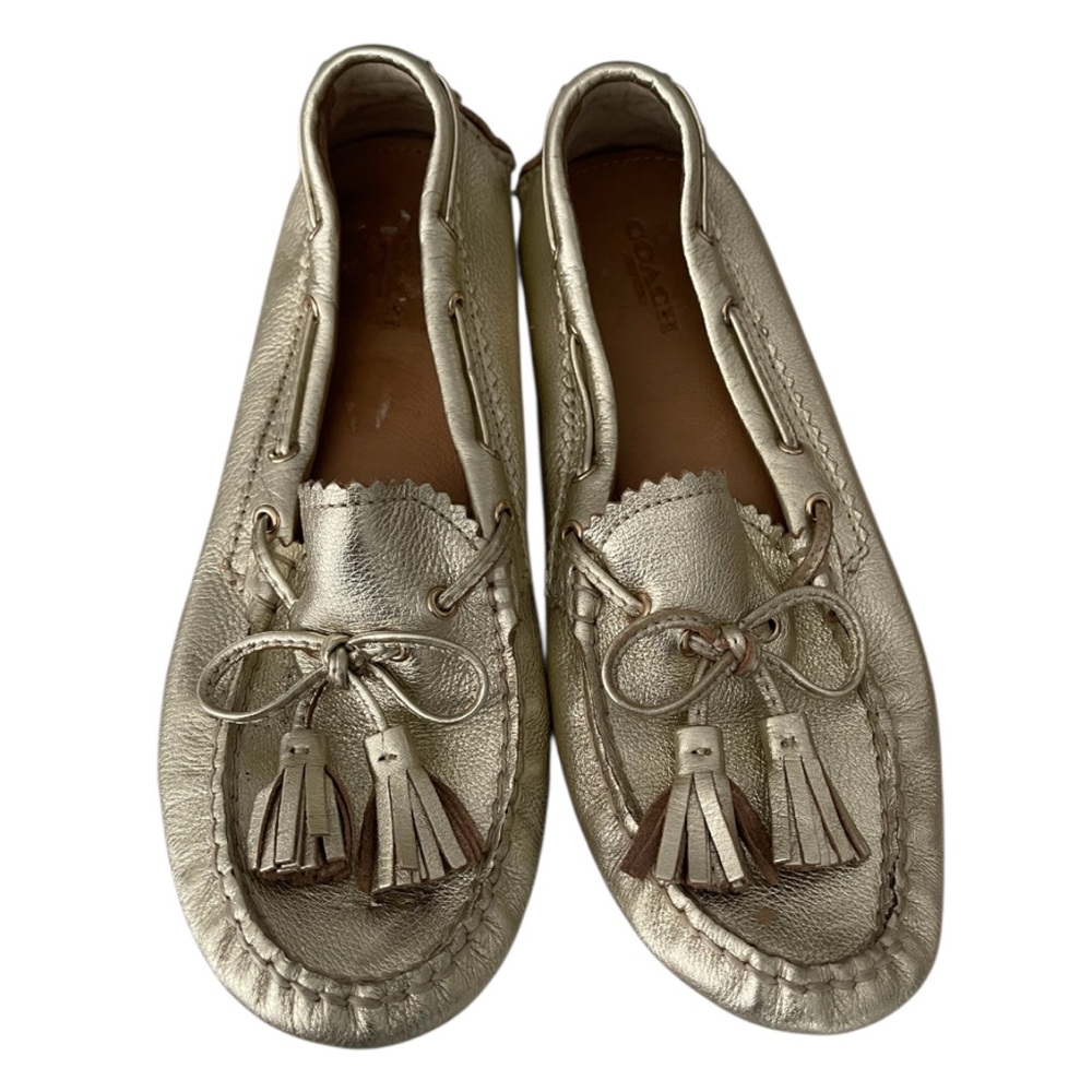 COACH Women's Nadia Platinum Gold Tumbled Metallic Boat Shoe 7B